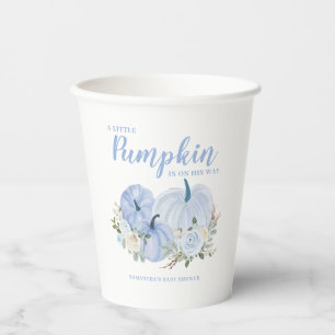 Blue Little Pumpkin Boy Baby Shower Paper Cups