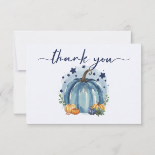 Blue Little Pumpkin Boy Baby Shower Thank You Card