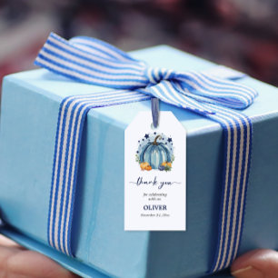 Blue Little Pumpkin Boy Baby Shower Thank You Gift Tags