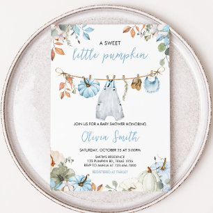 Blue Little Pumpkin Fall Autumn Baby Shower Invitation