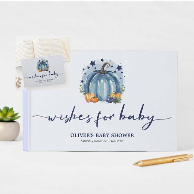 Blue Little Pumpkin Fall Autumn Boy Baby Shower Guest Book (Creator Uploaded)