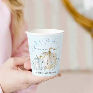 Blue Little Pumpkin Fall Boy Baby Shower Paper Cups