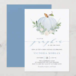 Blue Little Pumpkin It's a Boy Autumn Baby Shower Invitation