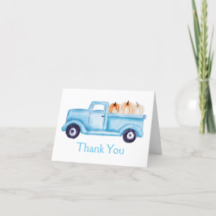 Blue Little Pumpkin Truck Baby Shower Photo Thank You Card