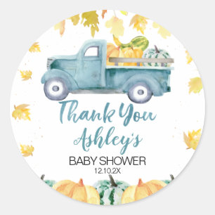 Blue Little Pumpkin Truck Baby Shower Sticker