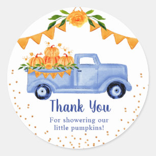 Blue Little Pumpkin Twin Thank You Classic Round Sticker