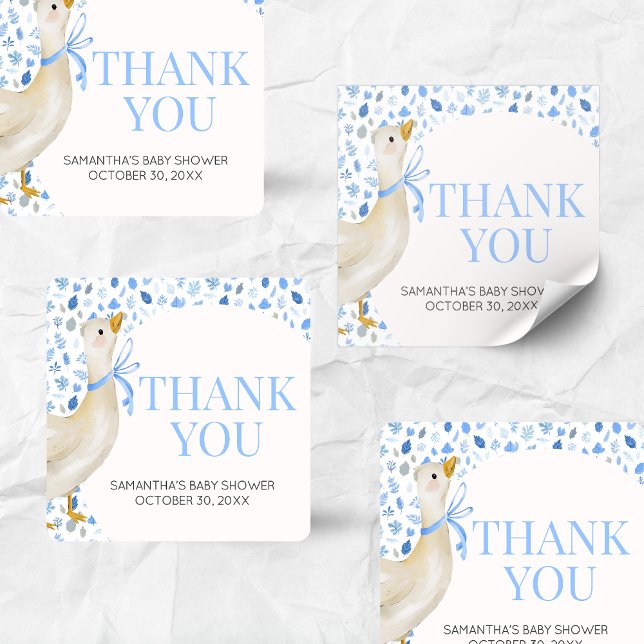 Blue Little Silly Goose Baby Shower Square Sticker (Blue Little Silly Goose Baby Shower Square Sticker)