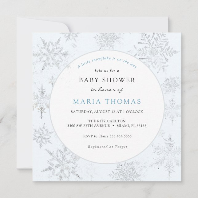 Blue Little Snowflake Baby Shower Invitation (Front)
