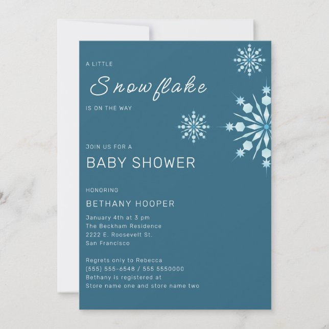 Blue Little Snowflake on the Way Boy Baby Shower Invitation (Front)