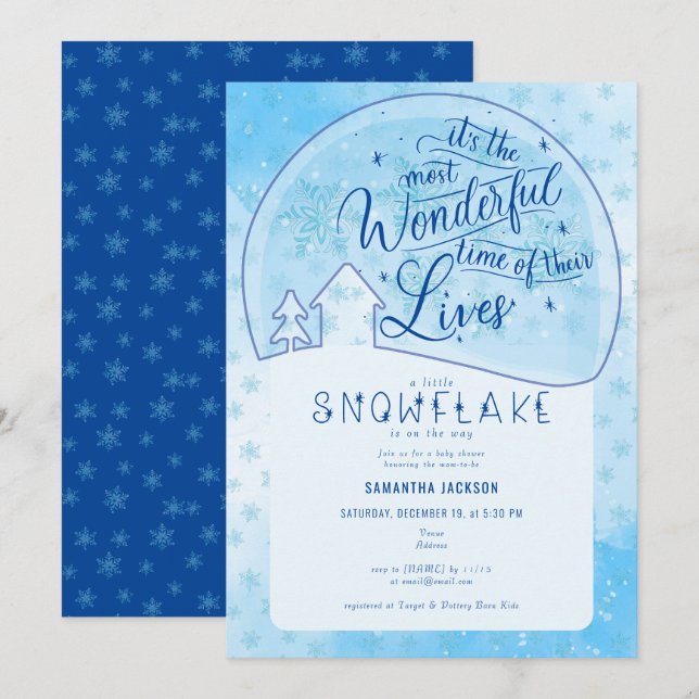 Blue Little Snowflake Wonderful Winter Baby Shower Invitation (Front/Back)