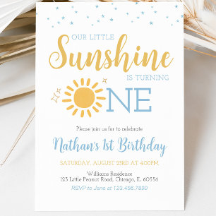 Blue Little Sunshine Birthday Invitation