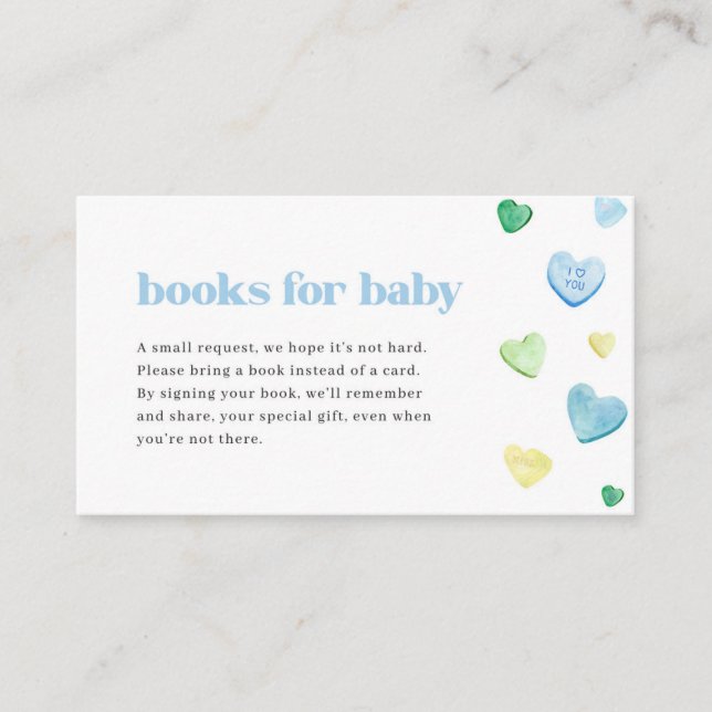 Blue Little Sweetheart Baby Shower Books for Baby  Business Card (Front)