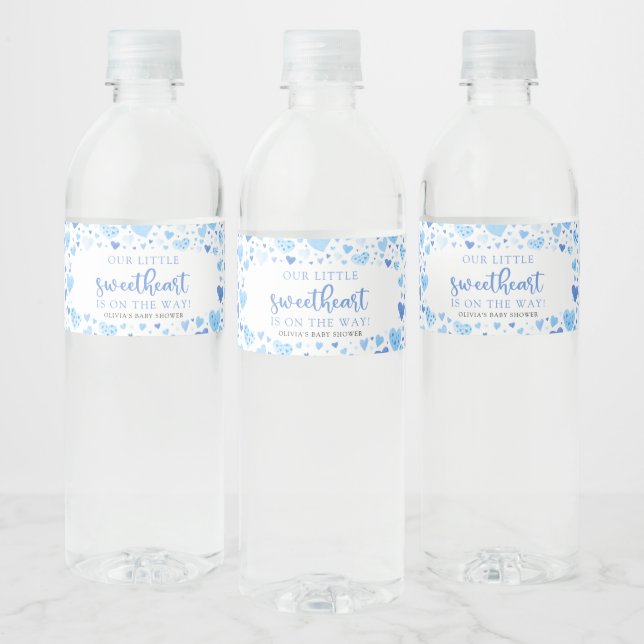 Blue Little Sweetheart Valentine Baby Shower Water Bottle Label (Bottles)