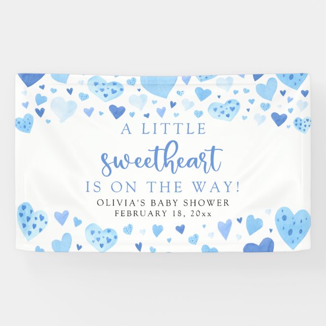 Blue Little Sweetheart Valentine's Day Baby Shower Banner (Horizontal)