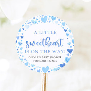 Blue Little Sweetheart Valentine's Day Baby Shower Classic Round Sticker