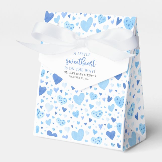 Blue Little Sweetheart Valentine's Day Baby Shower Favour Box (Front Side)