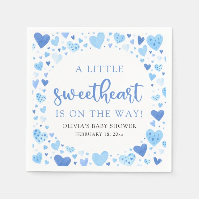 Blue Little Sweetheart Valentine's Day Baby Shower Napkin (Front)