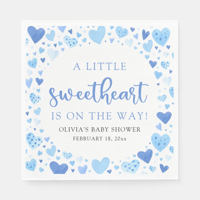 Blue Little Sweetheart Valentine's Day Baby Shower Napkin (Front)