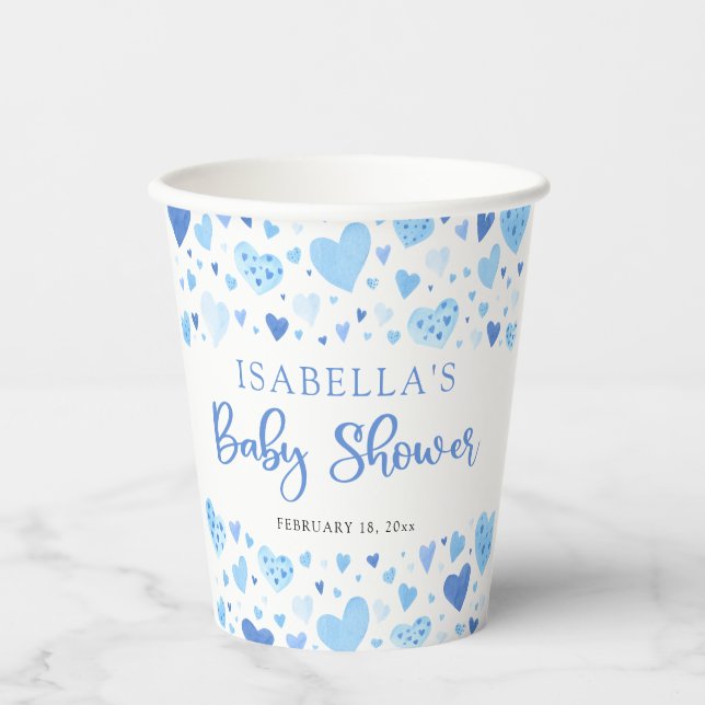 Blue Little Sweetheart Valentine's Day Baby Shower Paper Cups (Front)