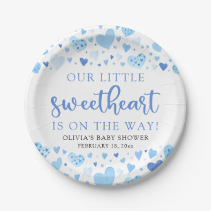 Blue Little Sweetheart Valentine's Day Baby Shower Paper Plate