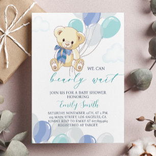 Blue Little Teddy Bear Baby Shower Invitation 