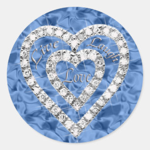 Blue Live Laugh Love Diamond Heart Stickers