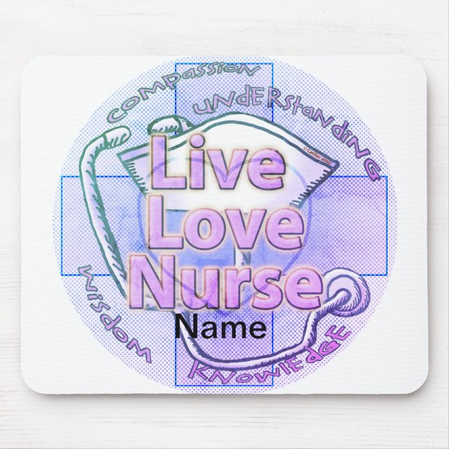 Blue live love nurse  mouse mat (Front)