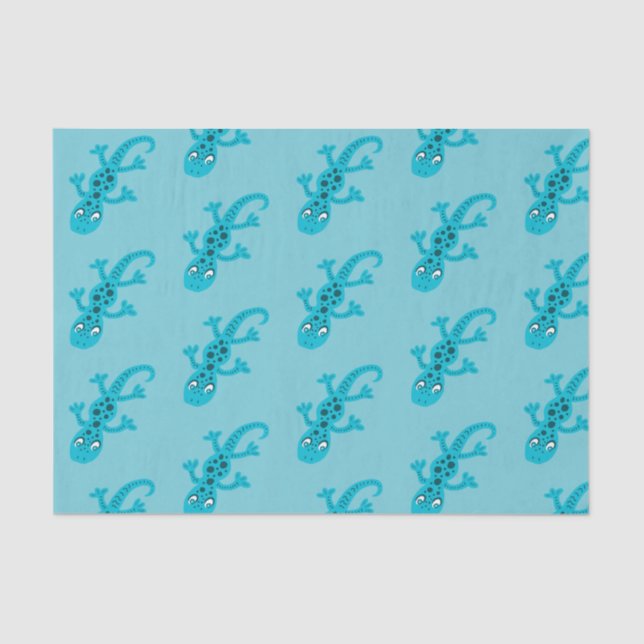 Blue Lizard Gecko on Blue Kids Cute Tissue Paper (Front)