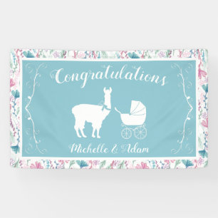 Blue Llama Boy Baby Shower Banner