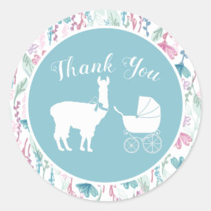 Blue Llama Boy Baby Shower Classic Round Sticker