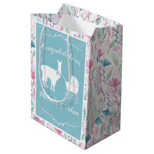 Blue Llama Boy Baby Shower Medium Gift Bag