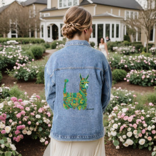 Blue Llama Floral Folk Art Denim Jacket