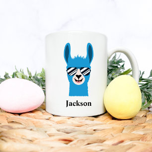 Blue Llama Sunglasses Boy Personalise Name Coffee Mug