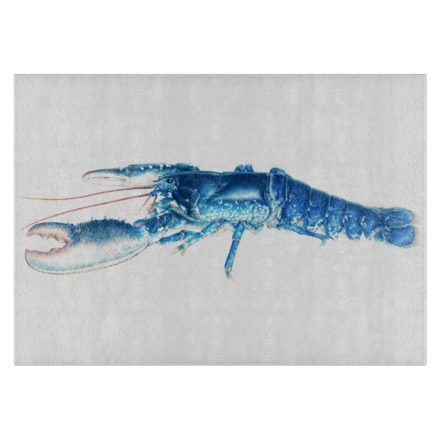 Blue lobster fine art glass cutting board (Front)