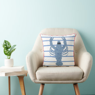 Blue Lobster Ginger Jar Jars Stripe Cushion