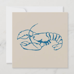 Blue Lobster Line Drawing On Sandy Beach Tan Color Card