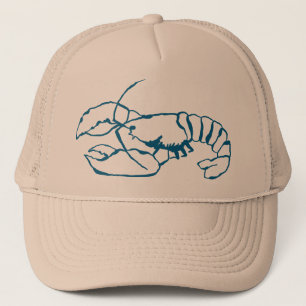Blue Lobster Line Drawing On Sandy Beach Tan Color Trucker Hat