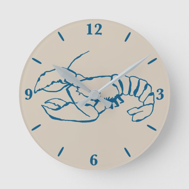 Blue Lobster Line Drawing On Sandy Beach Tan Colou Round Clock (Front)