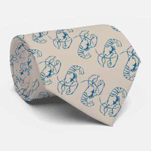 Blue Lobster Line Drawing On Sandy Beach Tan Colou Tie