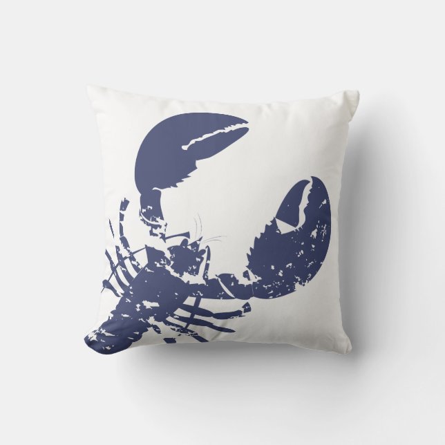 Blue Lobster Nautical Themed Graphic Print Cushion (Front)