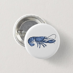 Blue Lobster Retro Vintage Image Pinback 3 Cm Round Badge