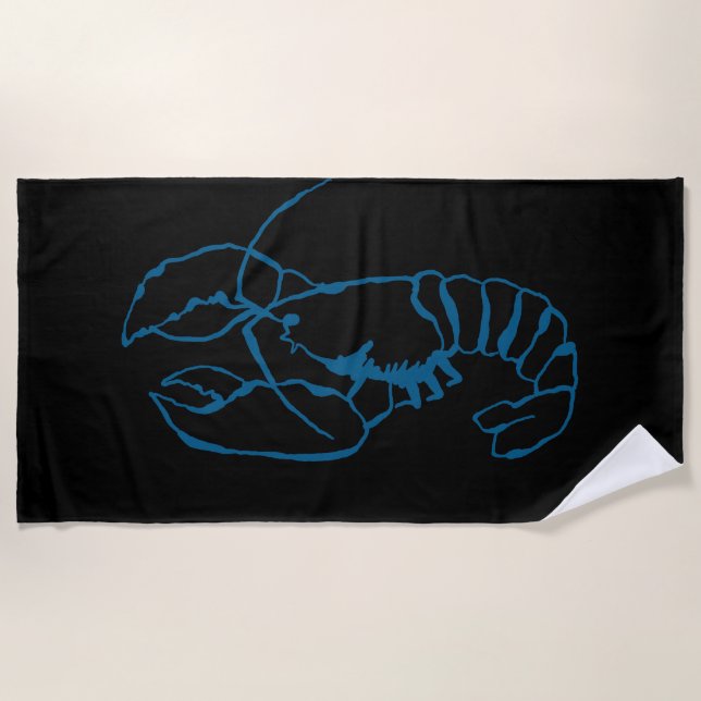 Blue Lobster Sea Animal Simple Outline Drawing Art Beach Towel (Front)