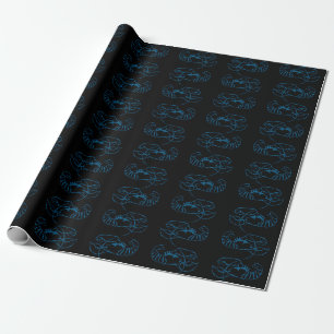 Blue Lobster Sea Animal Simple Outline Drawing Art Wrapping Paper