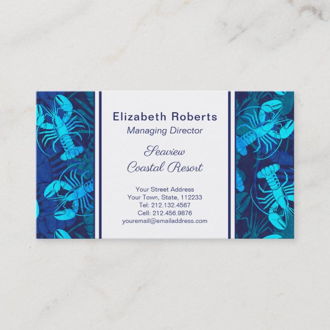 Blue Lobster Seafood Restaurant or Coastal Resort Business Card (Front)