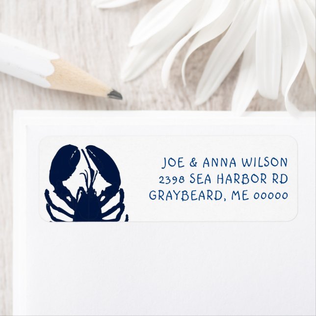 Blue Lobster White Return Address Labels (Insitu)