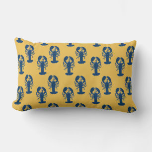 Blue Lobster Yellow Lumbar Throw Pillow