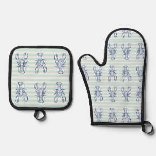  Blue Lobsters Oven Mitt & Pot Holder Set