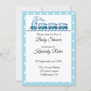 Blue Locomotive Baby Shower Invitations