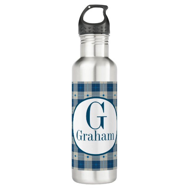 Blue Lodge Plaid Monogram   710 Ml Water Bottle (Front)
