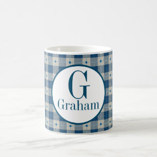 Blue Lodge Plaid Monogram Personalised Coffee Mug